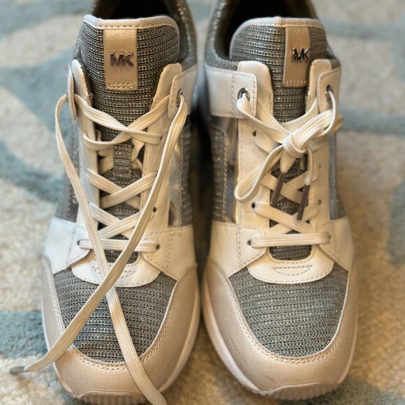 Womens 8.5 Michael Kors Georgie Glitter Chain-Mesh Leather Sneakers Lightly worn - Picture 6 of 11